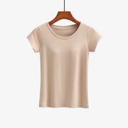 Maddie's built-in bra tee in Light Khaki