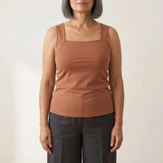 The built-in bra tank in Coffee, facing front