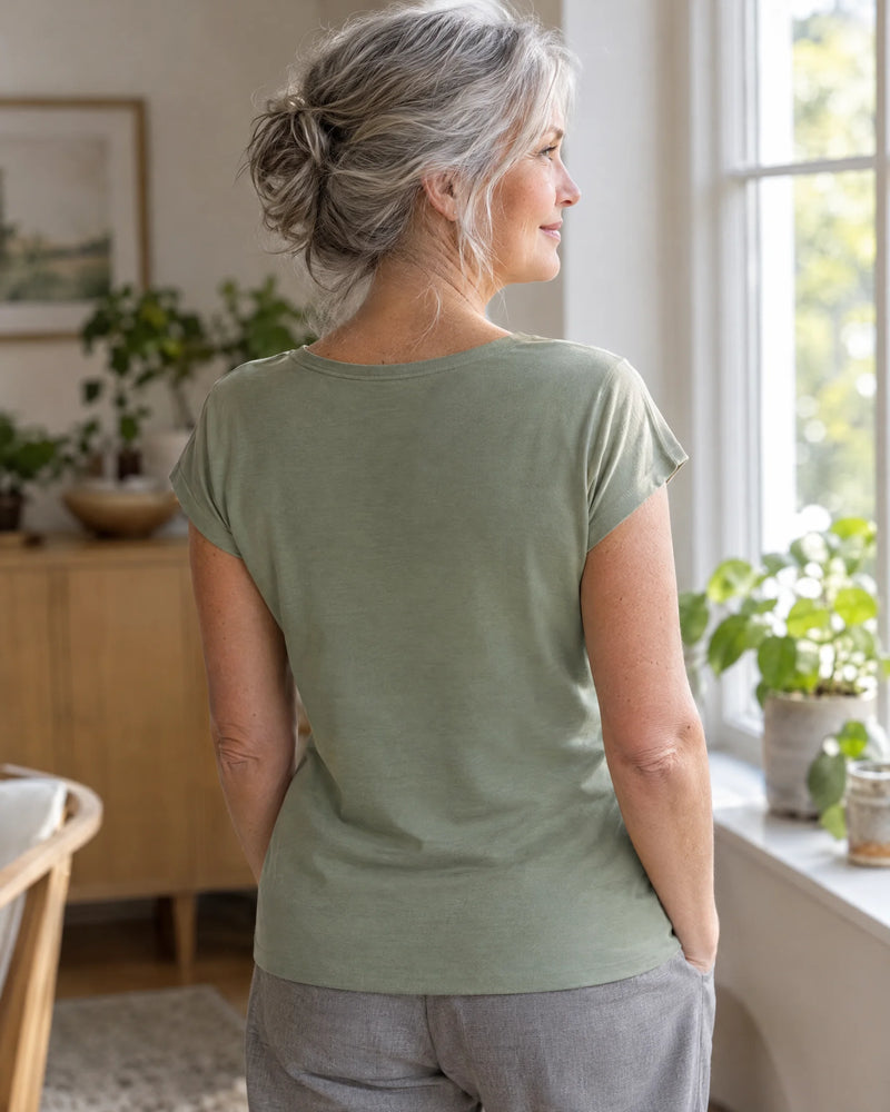 Smooth line under the Maddietanks built-in bra tee